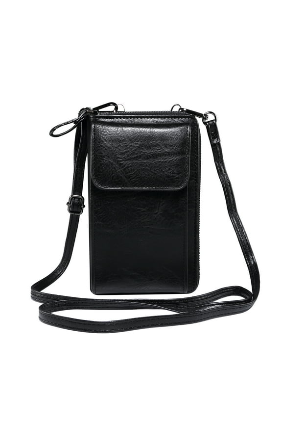 Compatible With 5.5/6.9/7.2 Inch Crossbody PU Leather Wallet Phone Purse, Anti Theft and RFID Blocking, Small Elegant Design for Travel, Black
