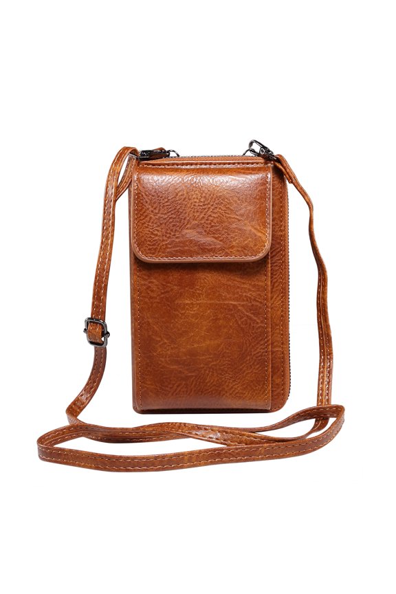 Compatible With 5.5/6.9/7.2 Inch Crossbody PU Leather Wallet Phone Purse, Anti Theft and RFID Blocking, Small Elegant Design for Travel, Brown