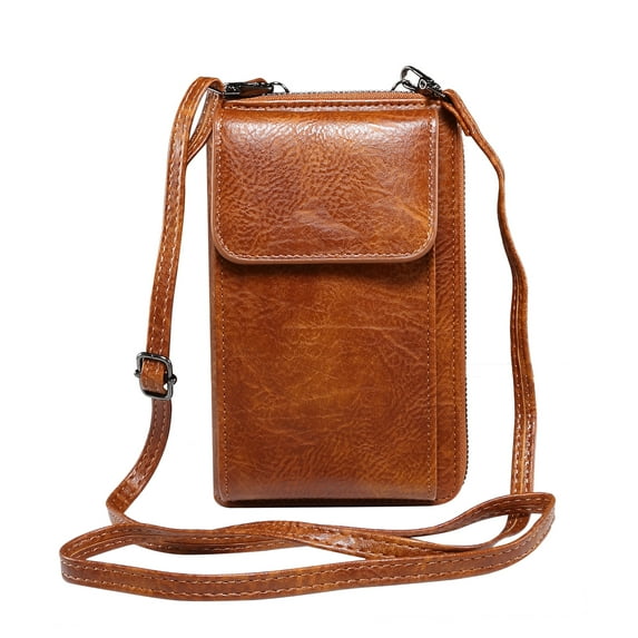 Compatible With 5.5/6.9/7.2 Inch Crossbody PU Leather Wallet Phone Purse, Anti Theft and RFID Blocking, Small Elegant Design for Travel, Brown
