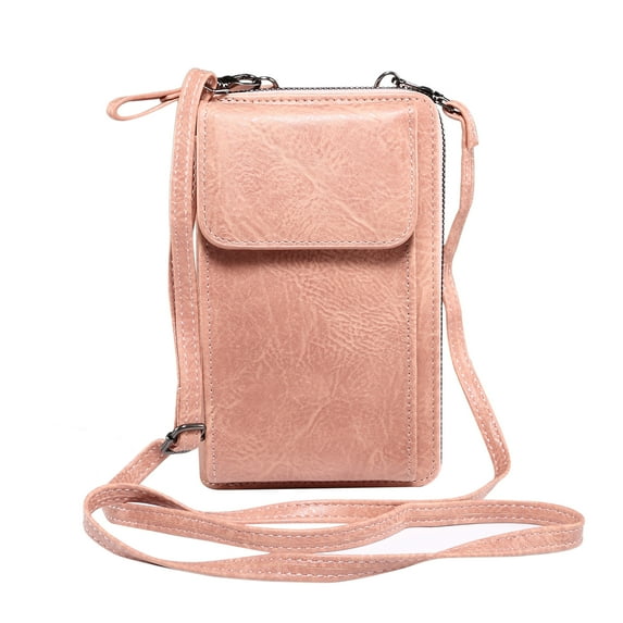 Compatible With 5.5/6.9/7.2 Inch Crossbody PU Leather Wallet Phone Purse, Anti Theft and RFID Blocking, Small Elegant Design for Travel, Lightpink