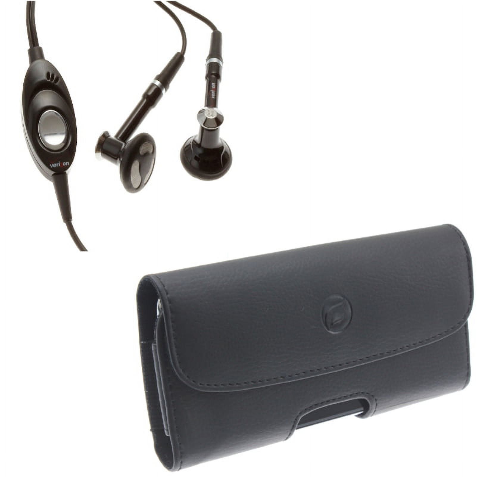 Compatible With Google Pixel 3a XL - Black Leather Carry Case w Headset Verizon Hands-free Earphones Mic