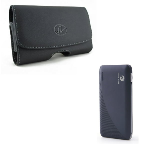 Compatible With Google Pixel 3a XL - Black Leather Phone Case w Slim 10000mAh Portable Battery Charger Backup PowerBank