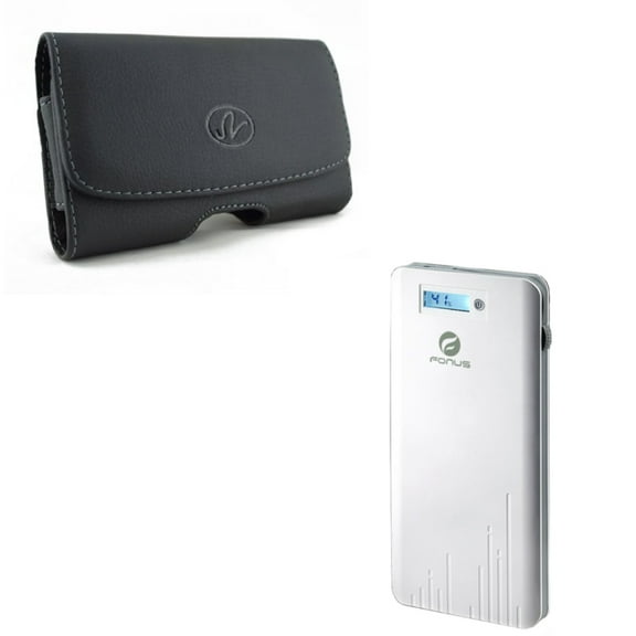 Compatible With Google Pixel 3a XL - Black Leather Phone Case w Slim 6000mAh Portable Battery Charger Backup USB Power