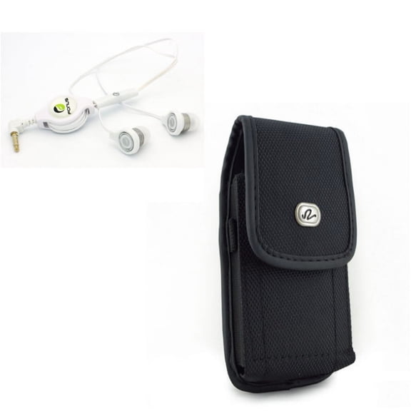 Compatible With Google Pixel 3a XL - Black Rugged Canvas Phone Case w Retractable Headset Handsfree Earphones Mic