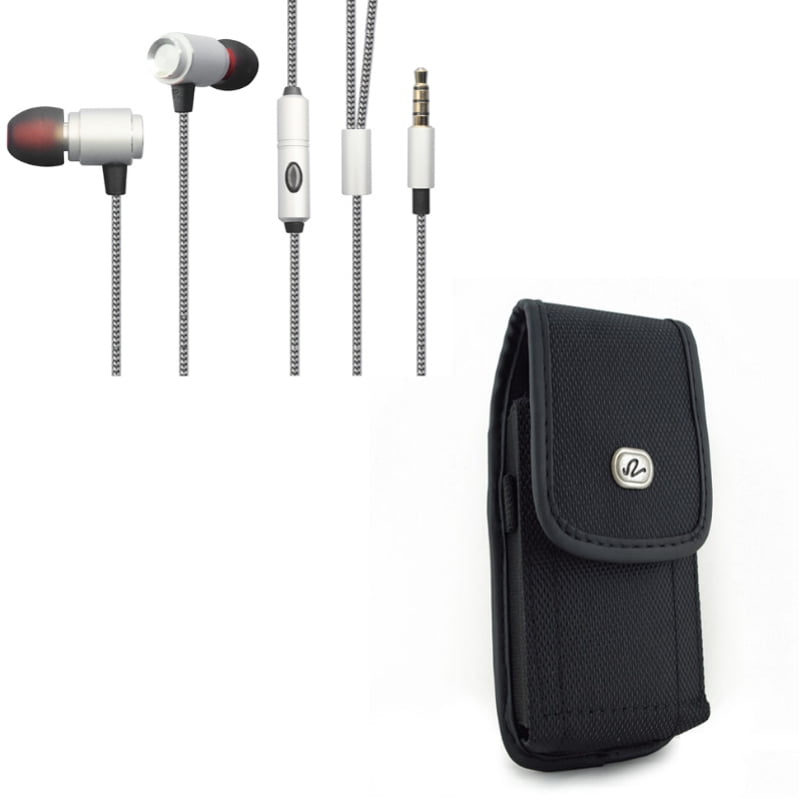 Compatible With Google Pixel 3a XL - Black Rugged Canvas Side Case w Superior Hi-Fi Sound Earbuds Hands-free Earphones w Mic