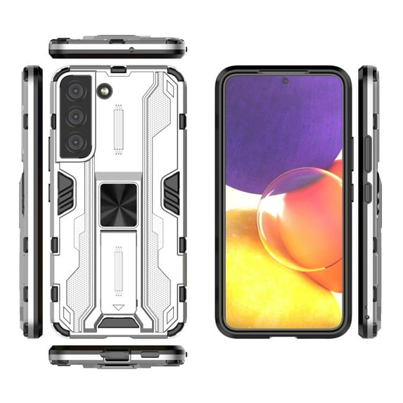 Compatible With Samsung Galaxy S21 Plus Phone Case Military Grade Protection Kickstand Shockproof Anti-Scratch Anti-Fingerprint Lightweight Rugged Phone Cover for Men or Women,Silver