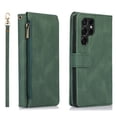 thumbnail image 1 of Compatible With Samsung Galaxy S21 Ultra Wallet Case Full Coverage Metal Zipper and Buttons Design Dual Layer Kickstand Card Pocket Slim & Lightweight Shockproof Wrist Strap Phone Case,Darkgreen, 1 of 12