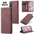 thumbnail image 1 of Compatible With Samsung Galaxy S22 Plus Phone Case Full Coverage Dustproof Shockproof Kickstand Card Pocket Synthetic Leather Solid Color Luxury Lightweight Wallet Case,Winered, 1 of 13