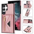 thumbnail image 1 of Compatible With Samsung Galaxy S23 Ultra Phone Case Zipper Card Pocket Design Crossbody Lanyard PU Leather Shockproof Anti-Fingerprint Kickstand Lightweight Phone Cover,Pink, 1 of 12
