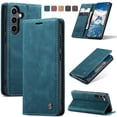 thumbnail image 1 of Compatible With Samsung Galaxy S24 Phone Case Full Coverage Dustproof Shockproof Kickstand Card Pocket Synthetic Leather Solid Color Luxury Lightweight Wallet Case,Blue, 1 of 13