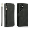 thumbnail image 1 of Compatible With Samsung Galaxy S24 Ultra Wallet Case Full Coverage Metal Zipper and Buttons Design Dual Layer Kickstand Card Pocket Slim & Lightweight Shockproof Wrist Strap Phone Case,Black, 1 of 12