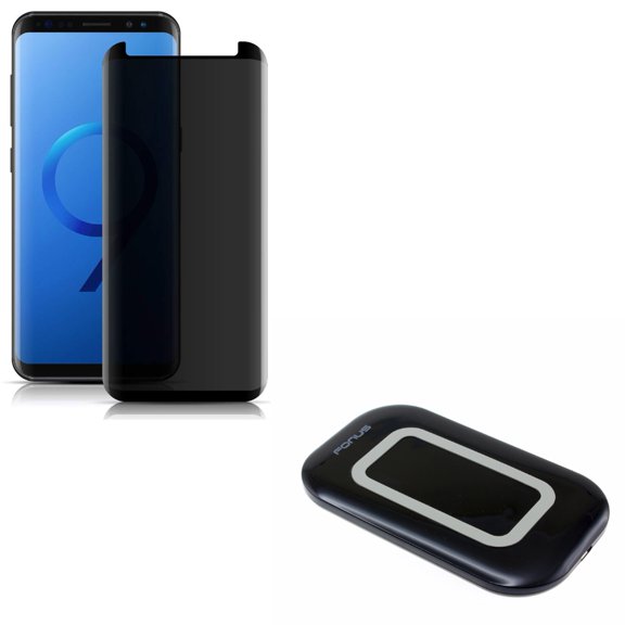 Compatible With Samsung Galaxy S9 - 3D Privacy Glass Screen Protector Tempered Anti-Peep w Ultra Slim Wireless Charger 10W Fast Charging Pad