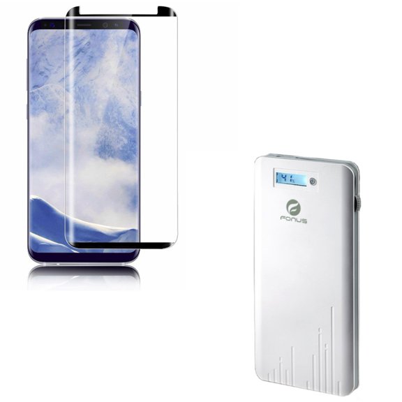 Compatible With Samsung Galaxy S9 - Anti-Glare Tempered Glass Screen Protector w Slim 6000mAh Portable Battery Charger Backup Power Bank