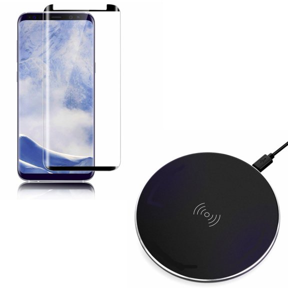 Compatible With Samsung Galaxy S9 - Tempered Glass Screen Protector Anti-Glare Matte w 10W Wireless Charger Ultra Slim Fast Charging Pad