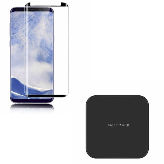 Compatible With Samsung Galaxy S9 - Tempered Glass Screen Protector Anti-Glare Matte w 7.5W and 10W Fast Charge Wireless Charger Slim Charging Pad