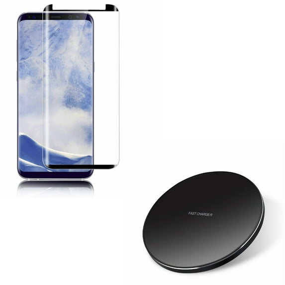 Compatible With Samsung Galaxy S9 - Tempered Glass Screen Protector Anti-Glare Matte w 7.5W and 10W Fast Wireless Charger Charging Slim Pad