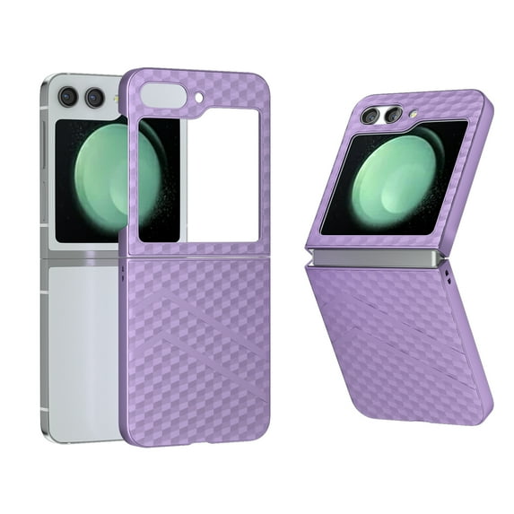 Compatible With Samsung Galaxy Z Flip 6 Case Carbon Fiber,Screen Protector Protective Case for Galaxy Z Flip 6 Diamond Patterned PU Leather Lightweight Shockproof Phone Cover,Purple