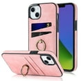 thumbnail image 1 of Compatible With iPhone 11 Phone Case 360° Rotate Ring Holder[Hidden Kickstand] 2 Card Slots Shockproof Anti-Fingerprint Synthetic Leather Phone Case for Women or Men,Pink, 1 of 10