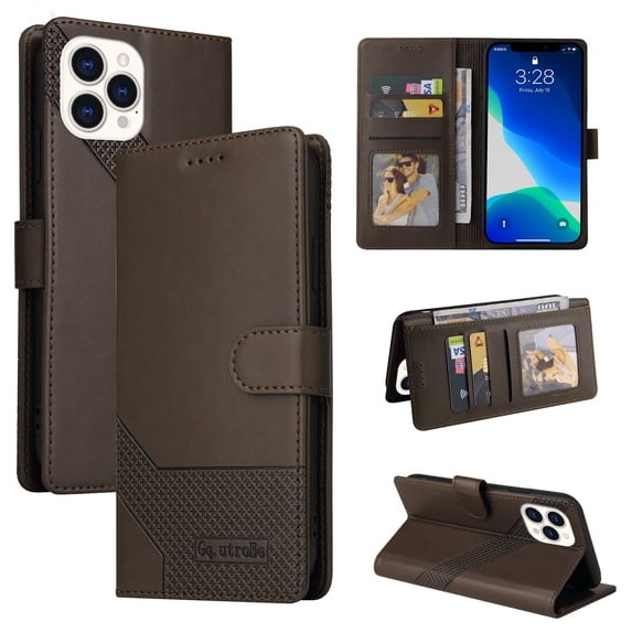 Compatible With iPhone 12 Pro/12 Wallet Case 360° Protection Dustproof Card Pocket Magnetic Closure Card Slots Kickstand Shockproof Full Coverage PU Leather Folio Phone Cover,Brown