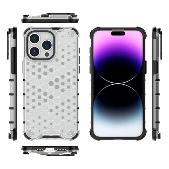 Compatible With iPhone 12 Pro Max Phone Case Honeycomb Design Military Grade Protection Shockproof Rugged Thickened Edges Solid Color Plain Lightweight Phone Cover, White