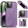 thumbnail image 1 of Compatible With iPhone 13 Mini Phone Case Back Double-buckle Knurling Design Card Pocket Kickstand PU Leather Shock-absorbent Anti-Fingerprint Lightweight Phone Cover,Purple, 1 of 9