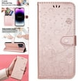 thumbnail image 1 of Compatible With iPhone 14 Pro Max Wallet Case Full Coverage Dustproof Card Pocket PU Leather Cute Flower Knurling Wrist Strap Shockproof Lightweight Luxury Phone Cover,Rosegold, 1 of 11