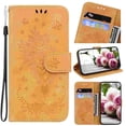thumbnail image 1 of Compatible With iPhone 15 Pro Max Wallet Case Full Coverage Dustproof Embossed Butterfly Rose Pattern Kickstand Card Pocket Wristband Synthetic Leather Plain Phone Cover,Yellow, 1 of 9