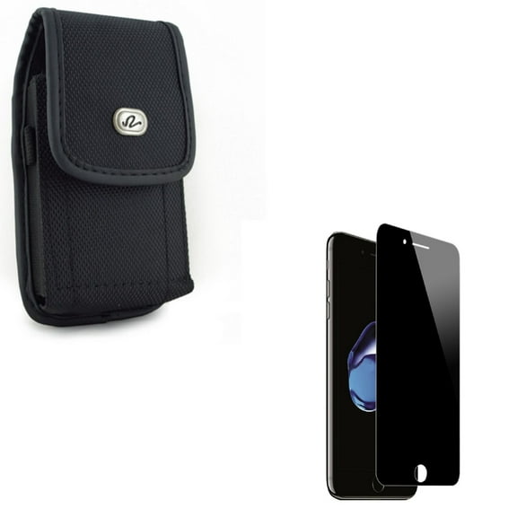 Compatible With iPhone 8 7 6S 6 - Black Vertical Rugged Canvas Case w Anti-Peep Tempered Glass Privacy Screen Protector 3D