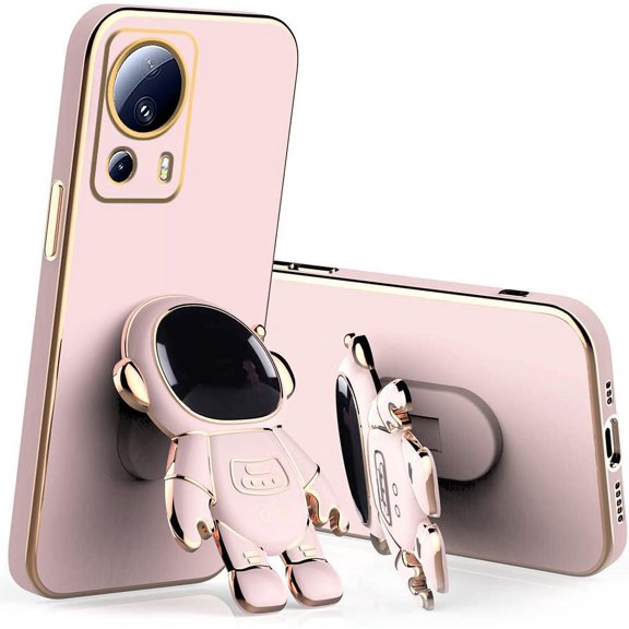 Compatible with Xiaomi 13 Lite Case for Women, Ultra Soft Xiaomi 13 Lite Phone Case Silicone TPU Plating Cute Astronaut Pattern Cases with Stand Cover (Pink)