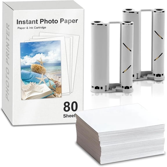 Compatible for Xiaomi Instant Photo Paper-80 Sheets and 2 Photo Cartridges-6 inch for Desktop Photo Printer Instant Photo Printer (80 Sheets and 2 Cartridges)