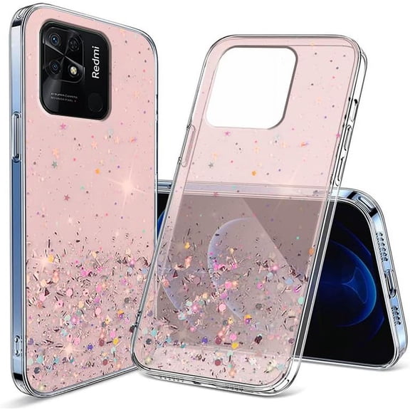 Compatible with Xiaomi Redmi 10C Case Glitter Clear Sparkly Cases Shockproof Xiaomi Redmi 10C Phone Case for Women Silicone Cute Slim Bling Protective Case (Pink)