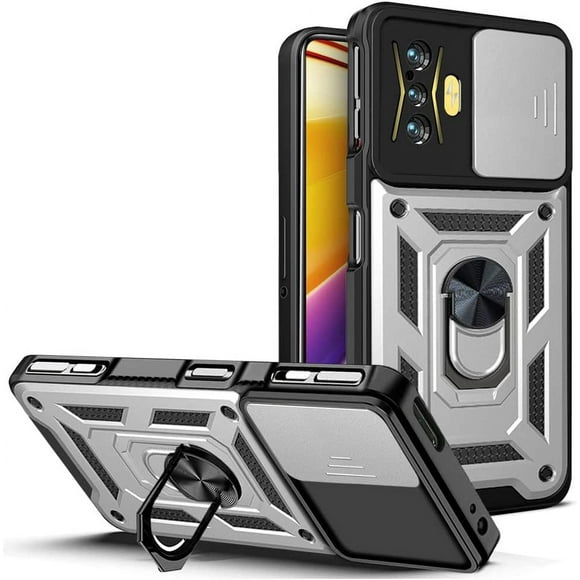 Compatible with Xiaomi Redmi K40 Game Bracket Shell,with Slide Camera Lens Cover Compatible with Xiaomi Poco F3 GT 5G MZB09C6IN M2104K10I / K40 Gaming M2012K10C M2104K10AC Case Silver