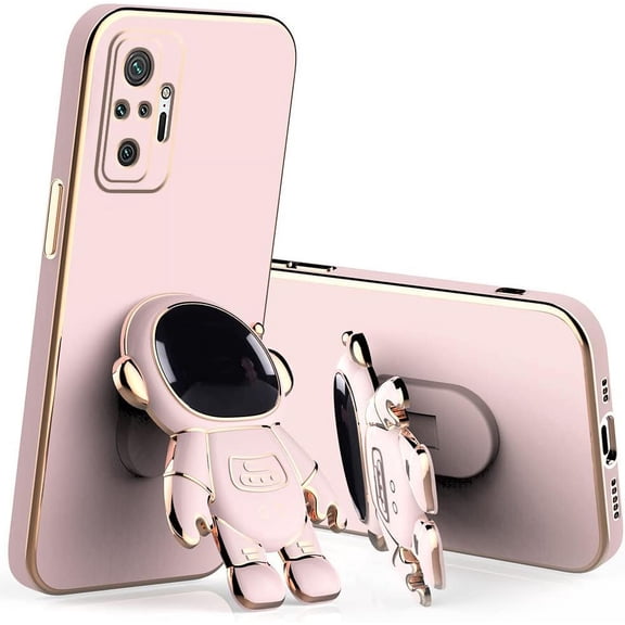 Compatible with Xiaomi Redmi Note 10 Pro Case Silicone TPU Plating, Xiaomi Redmi Note 10 Pro Cases Cute Astronaut Pattern Phone Case with Stand (Pink)