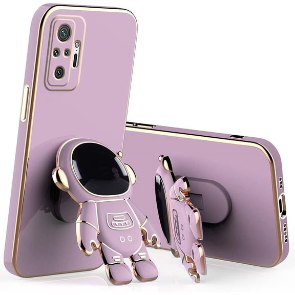 Compatible with Xiaomi Redmi Note 10 Pro Case Silicone TPU Plating, Xiaomi Redmi Note 10 Pro Cases Cute Astronaut Pattern Phone Case with Stand (Purple)