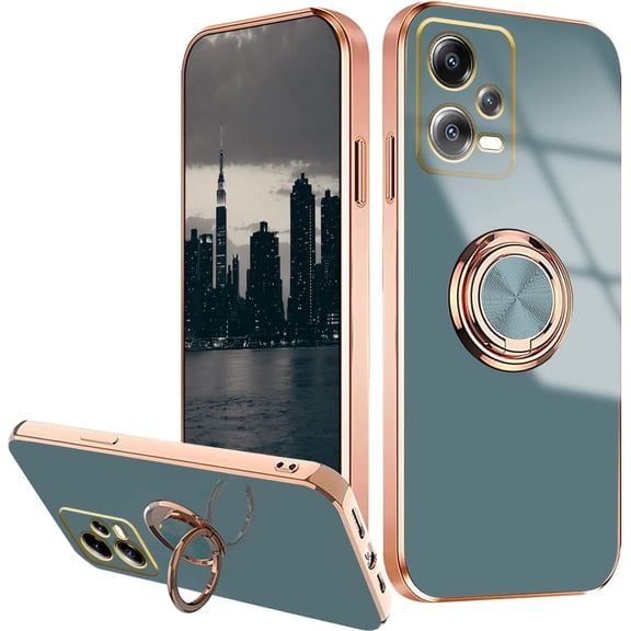 Compatible with Xiaomi Redmi Note 12 Pro Plus Case Ring Holder Magnet Green, for Redmi Note 12 Pro Plus Phone Case Silicone Shockproof Plate Luxury Slim Cover (Grey)
