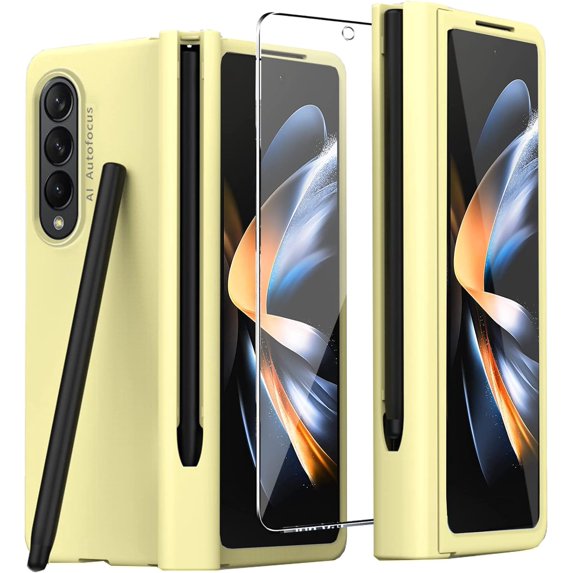Compatible Yellow Samsung Galaxy Z Fold 4 Case with Pen & Screen Protector,Hinge Protection Case for Samsung Z Fold 4 Case with S Pen Holder,Samsung Z Fold 4 5g Case Galaxy Fold 4 5g Phone Case