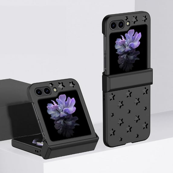 Compatible with Z Flip 5 Cute Case Cool Hollow Star Frosted Matte Lightweight Shockproof Anti-Scratch Hinge Protection Fashion Luxury Shockproof Cover for Women Girls