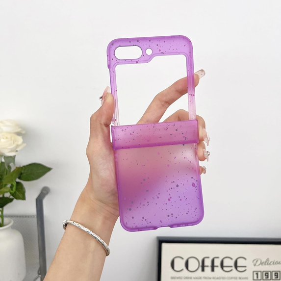 Compatible with Z Flip 5 Gradient Case Sequins Bling Glitter Clear Frosted PC Lightweight Anti-Scratch Hinge Protection Fashion Cute Shockproof Cover for Women Girls