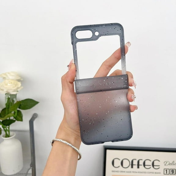 Compatible with Z Flip 5 Gradient Case Sequins Bling Glitter Clear Frosted PC Lightweight Anti-Scratch Hinge Protection Fashion Cute Shockproof Cover for Women Girls