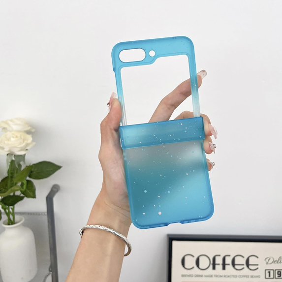 Compatible with Z Flip 5 Gradient Case Sequins Bling Glitter Clear Frosted PC Lightweight Anti-Scratch Hinge Protection Fashion Cute Shockproof Cover for Women Girls