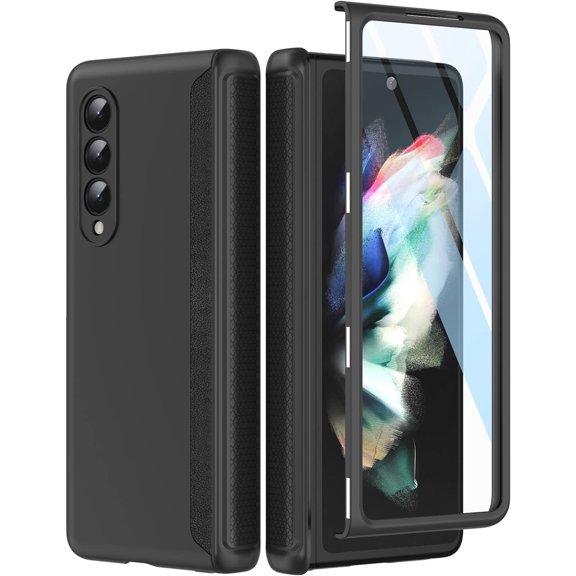 Compatible with Z Fold 3 case (with hinge protection, screen protector, frosted hard shockproof full body protection) for Samsung Galaxy Z Fold 3 5G,Red