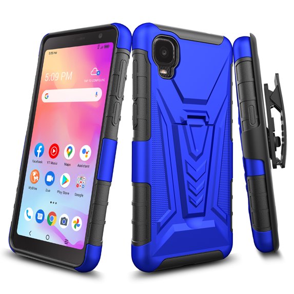 Compatible for Alcatel TCL A3 Case / TCL A30 Case with Holster Belt Clip Hybrid Shockproof Protective Phone Cover with Kickstand - Blue