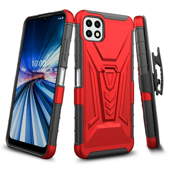 Compatible for Boost Celero 5G Case with Holster Belt Clip Hybrid Shockproof Protective Phone Cover with Kickstand - Red