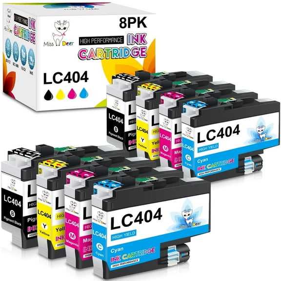 Miss Deer LC404 ink cartridge 8-Pack Compatible for Brother ink cartridges lc 404 for MFC-J1205W J1215W Printer