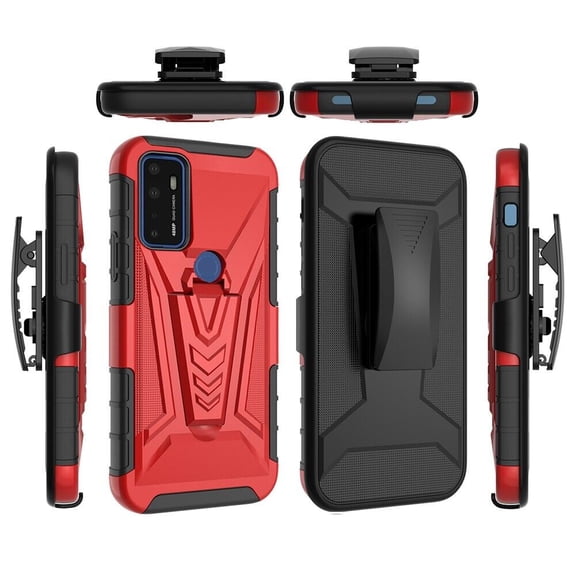 Compatible for Cricket Dream 5G / at&t Radiant Max 5G Holster Cover Case + Tempered Glass - Red