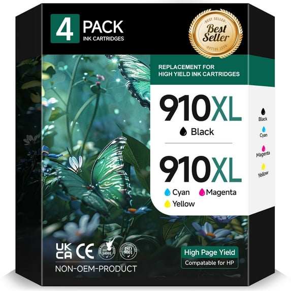 910 Ink Cartridge Compatible for 910 910XL Ink Cartridges (Cyan Magenta Yellow Black), 4 Pack