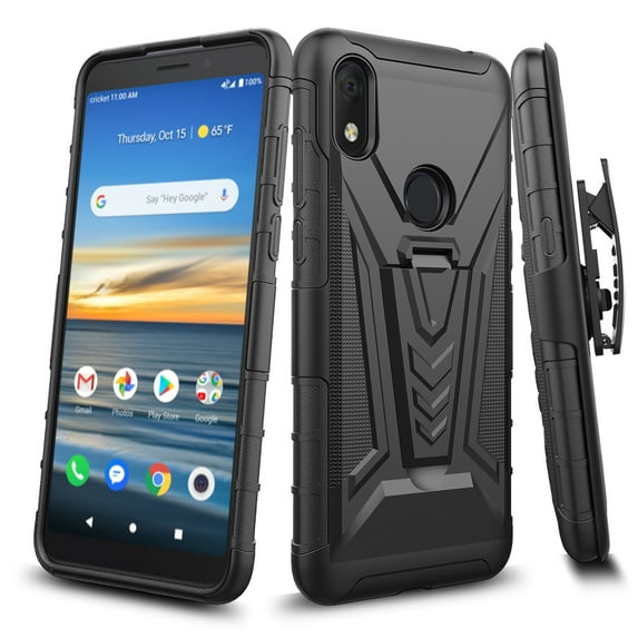 Compatible for Jitterbug Smart3 Case with Holster Belt Clip Hybrid Shockproof Protective Phone Cover with Kickstand - Black