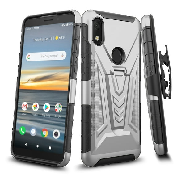 Compatible for Jitterbug Smart3 Case with Holster Belt Clip Hybrid Shockproof Protective Phone Cover with Kickstand - Silver