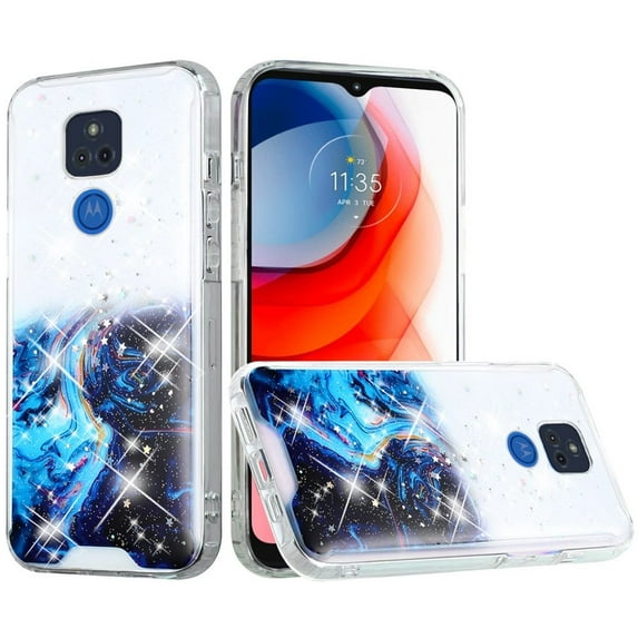 Compatible for Motorola Moto G Play 2021 Case, SOGA Bling Glitter Cover - Blue Galaxy