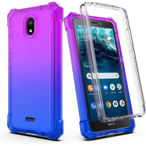Compatible for Nokia C100 Case with Temper Glass Screen Protector Full-Body Snap-On Rugged Protection Phone Cover Glitter Blue/Purple
